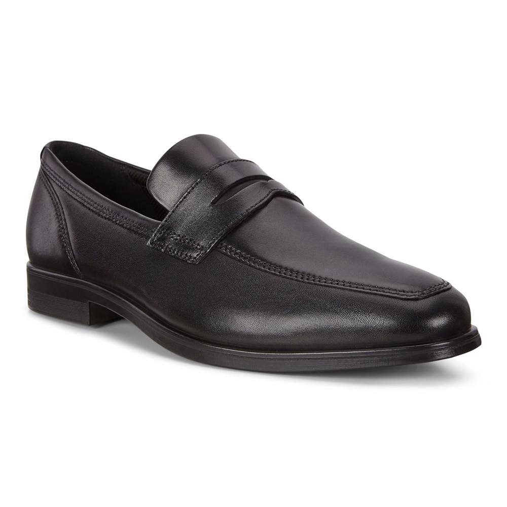 ECCO Mens Loafers Black - Queenstown Penny - PGK-328651